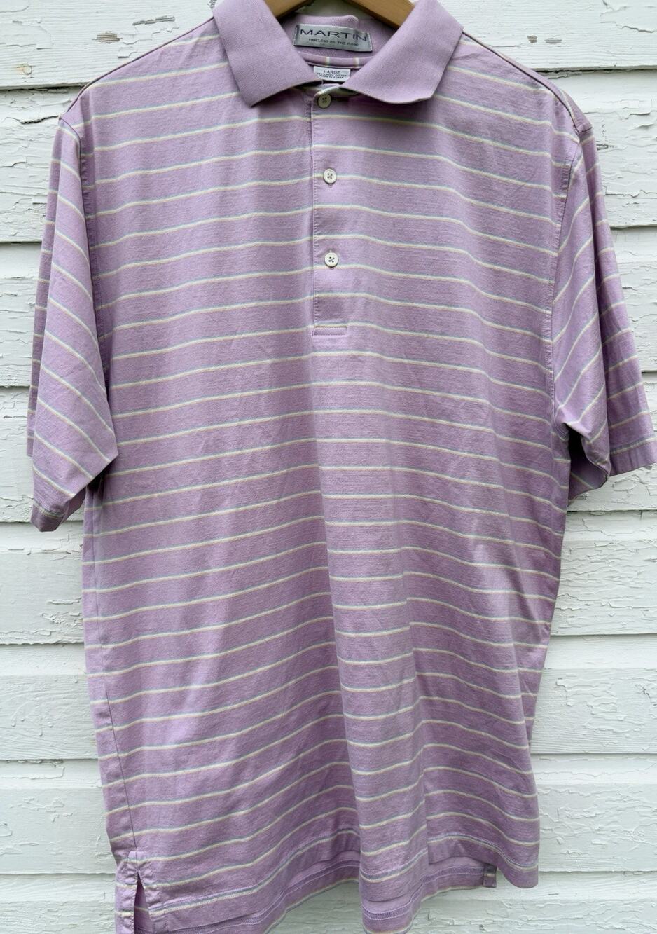 Martin Golf Polo Mens Large Purple Striped Pima Cotton Pastel Performance Career